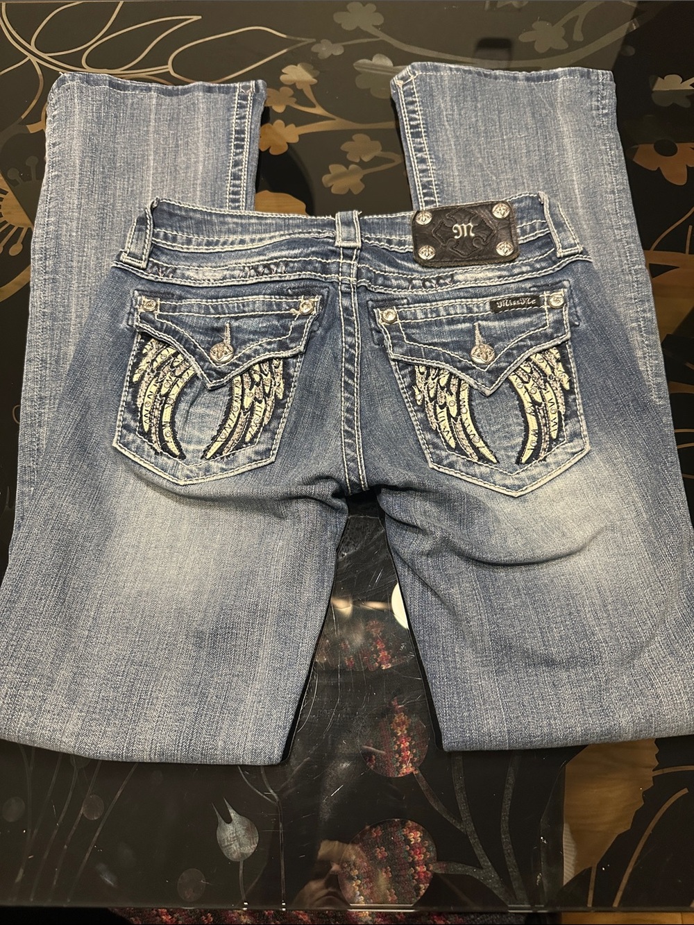 Miss Me Womens Light Blue Embroidered Pocket Jeans Size 26
